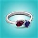 2 - Lysha 1.71 ctw Rhodolite Garnet Pear Shape (7x5 mm) & Lab Created Blue Sapphire Cushion Shape (5.00 mm) Toi Et Moi Engagement Ring 