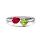 1 - Lysha 1.60 ctw Ruby Pear Shape (7x5 mm) & Peridot Cushion Shape (5.00 mm) Toi Et Moi Engagement Ring 