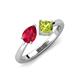 3 - Lysha 1.60 ctw Ruby Pear Shape (7x5 mm) & Peridot Cushion Shape (5.00 mm) Toi Et Moi Engagement Ring 