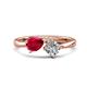 1 - Lysha 1.52 ctw Ruby Pear Shape (7x5 mm) & Moissanite Cushion Shape (5.00 mm) Toi Et Moi Engagement Ring 