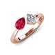 3 - Lysha 1.45 ctw Ruby Pear Shape (7x5 mm) & Lab Grown Diamond Cushion Shape (5.00 mm) Toi Et Moi Engagement Ring 