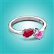 2 - Lysha 1.76 ctw Ruby Pear Shape (7x5 mm) & Lab Created Pink Sapphire Cushion Shape (5.00 mm) Toi Et Moi Engagement Ring 