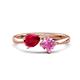 1 - Lysha 1.76 ctw Ruby Pear Shape (7x5 mm) & Lab Created Pink Sapphire Cushion Shape (5.00 mm) Toi Et Moi Engagement Ring 