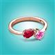 2 - Lysha 1.76 ctw Ruby Pear Shape (7x5 mm) & Lab Created Pink Sapphire Cushion Shape (5.00 mm) Toi Et Moi Engagement Ring 