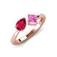 3 - Lysha 1.76 ctw Ruby Pear Shape (7x5 mm) & Lab Created Pink Sapphire Cushion Shape (5.00 mm) Toi Et Moi Engagement Ring 