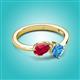 2 - Lysha 1.70 ctw Ruby Pear Shape (7x5 mm) & Blue Topaz Cushion Shape (5.00 mm) Toi Et Moi Engagement Ring 