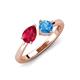 3 - Lysha 1.70 ctw Ruby Pear Shape (7x5 mm) & Blue Topaz Cushion Shape (5.00 mm) Toi Et Moi Engagement Ring 
