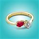 2 - Lysha 1.52 ctw Ruby Pear Shape (7x5 mm) & Moissanite Cushion Shape (5.00 mm) Toi Et Moi Engagement Ring 