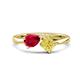 1 - Lysha 1.76 ctw Ruby Pear Shape (7x5 mm) & Lab Created Yellow Sapphire Cushion Shape (5.00 mm) Toi Et Moi Engagement Ring 