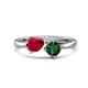 1 - Lysha 1.50 ctw Ruby Pear Shape (7x5 mm) & Lab Created Emerald Cushion Shape (5.00 mm) Toi Et Moi Engagement Ring 