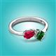 2 - Lysha 1.50 ctw Ruby Pear Shape (7x5 mm) & Lab Created Emerald Cushion Shape (5.00 mm) Toi Et Moi Engagement Ring 