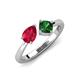 3 - Lysha 1.50 ctw Ruby Pear Shape (7x5 mm) & Lab Created Emerald Cushion Shape (5.00 mm) Toi Et Moi Engagement Ring 