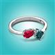 2 - Lysha 1.70 ctw Ruby Pear Shape (7x5 mm) & London Blue Topaz Cushion Shape (5.00 mm) Toi Et Moi Engagement Ring 