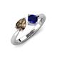 3 - Lysha 1.46 ctw Smoky Quartz Pear Shape (7x5 mm) & Lab Created Blue Sapphire Cushion Shape (5.00 mm) Toi Et Moi Engagement Ring 