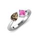 3 - Lysha 1.46 ctw Smoky Quartz Pear Shape (7x5 mm) & Lab Created Pink Sapphire Cushion Shape (5.00 mm) Toi Et Moi Engagement Ring 