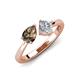 3 - Lysha 1.15 ctw Smoky Quartz Pear Shape (7x5 mm) & Natural Diamond Cushion Shape (5.00 mm) Toi Et Moi Engagement Ring 