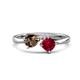 1 - Lysha 1.46 ctw Smoky Quartz Pear Shape (7x5 mm) & Lab Created Ruby Cushion Shape (5.00 mm) Toi Et Moi Engagement Ring 