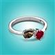 2 - Lysha 1.46 ctw Smoky Quartz Pear Shape (7x5 mm) & Lab Created Ruby Cushion Shape (5.00 mm) Toi Et Moi Engagement Ring 