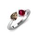 3 - Lysha 1.46 ctw Smoky Quartz Pear Shape (7x5 mm) & Lab Created Ruby Cushion Shape (5.00 mm) Toi Et Moi Engagement Ring 