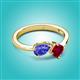 2 - Lysha 1.56 ctw Tanzanite Pear Shape (7x5 mm) & Lab Created Ruby Cushion Shape (5.00 mm) Toi Et Moi Engagement Ring 