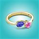 2 - Lysha 1.56 ctw Tanzanite Pear Shape (7x5 mm) & Lab Created Pink Sapphire Cushion Shape (5.00 mm) Toi Et Moi Engagement Ring 