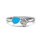 1 - Lysha 0.85 ctw Turquoise Pear Shape (7x5 mm) & Natural Diamond Cushion Shape (5.00 mm) Toi Et Moi Engagement Ring 