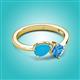 2 - Lysha 1.10 ctw Turquoise Pear Shape (7x5 mm) & Blue Topaz Cushion Shape (5.00 mm) Toi Et Moi Engagement Ring 