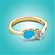 2 - Lysha 0.92 ctw Turquoise Pear Shape (7x5 mm) & Moissanite Cushion Shape (5.00 mm) Toi Et Moi Engagement Ring 