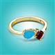 2 - Lysha 1.10 ctw Turquoise Pear Shape (7x5 mm) & Red Garnet Cushion Shape (5.00 mm) Toi Et Moi Engagement Ring 