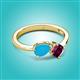 2 - Lysha 0.97 ctw Turquoise Pear Shape (7x5 mm) & Rhodolite Garnet Cushion Shape (5.00 mm) Toi Et Moi Engagement Ring 