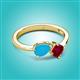 2 - Lysha 1.16 ctw Turquoise Pear Shape (7x5 mm) & Lab Created Ruby Cushion Shape (5.00 mm) Toi Et Moi Engagement Ring 