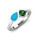 3 - Lysha 0.90 ctw Turquoise Pear Shape (7x5 mm) & Lab Created Emerald Cushion Shape (5.00 mm) Toi Et Moi Engagement Ring 