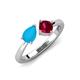 3 - Lysha 1.16 ctw Turquoise Pear Shape (7x5 mm) & Lab Created Ruby Cushion Shape (5.00 mm) Toi Et Moi Engagement Ring 