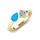 3 - Lysha 0.92 ctw Turquoise Pear Shape (7x5 mm) & Moissanite Cushion Shape (5.00 mm) Toi Et Moi Engagement Ring 