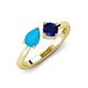 3 - Lysha 1.16 ctw Turquoise Pear Shape (7x5 mm) & Lab Created Blue Sapphire Cushion Shape (5.00 mm) Toi Et Moi Engagement Ring 