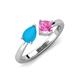 3 - Lysha 1.16 ctw Turquoise Pear Shape (7x5 mm) & Lab Created Pink Sapphire Cushion Shape (5.00 mm) Toi Et Moi Engagement Ring 