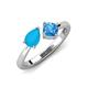 3 - Lysha 1.10 ctw Turquoise Pear Shape (7x5 mm) & Blue Topaz Cushion Shape (5.00 mm) Toi Et Moi Engagement Ring 