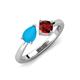 3 - Lysha 1.10 ctw Turquoise Pear Shape (7x5 mm) & Red Garnet Cushion Shape (5.00 mm) Toi Et Moi Engagement Ring 