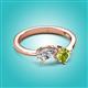 2 - Lysha 1.55 ctw White Sapphire Pear Shape (7x5 mm) & Peridot Cushion Shape (5.00 mm) Toi Et Moi Engagement Ring 