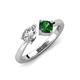 3 - Lysha 1.45 ctw White Sapphire Pear Shape (7x5 mm) & Lab Created Emerald Cushion Shape (5.00 mm) Toi Et Moi Engagement Ring 