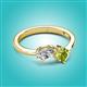 2 - Lysha 1.55 ctw White Sapphire Pear Shape (7x5 mm) & Peridot Cushion Shape (5.00 mm) Toi Et Moi Engagement Ring 