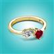 2 - Lysha 1.71 ctw White Sapphire Pear Shape (7x5 mm) & Lab Created Ruby Cushion Shape (5.00 mm) Toi Et Moi Engagement Ring 