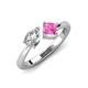 3 - Lysha 1.71 ctw White Sapphire Pear Shape (7x5 mm) & Lab Created Pink Sapphire Cushion Shape (5.00 mm) Toi Et Moi Engagement Ring 