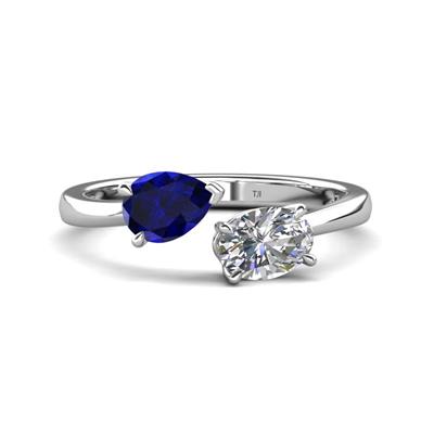 Afra ctw Blue Sapphire Pear Shape x IGI Certified Lab Grown Diamond Oval Shape x Toi Et Moi Engagement Ring