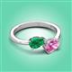 3 - Afra 1.80 ctw Emerald Pear Shape (7x5 mm) & Pink Sapphire Oval Shape (7x5 mm) Toi Et Moi Engagement Ring 
