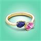 3 - Afra 1.60 ctw Iolite Pear Shape (7x5 mm) & Pink Sapphire Oval Shape (7x5 mm) Toi Et Moi Engagement Ring 