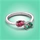 3 - Afra 1.86 ctw Pink Tourmaline Pear Shape (7x5 mm) & Lab Created Alexandrite Oval Shape (7x5 mm) Toi Et Moi Engagement Ring 