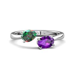Afra ctw Lab Created Alexandrite Pear Shape x Amethyst Oval Shape x Toi Et Moi Engagement Ring ctw Lab Created Alexandrite Pear Shape x Amethyst Oval Shape x with Prong setting Two Stone Duo Women Engagement Ring in K White Gold