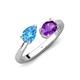 4 - Afra 1.57 ctw Blue Topaz Pear Shape (7x5 mm) & Amethyst Oval Shape (7x5 mm) Toi Et Moi Engagement Ring 