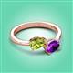 3 - Afra 1.52 ctw Peridot Pear Shape (7x5 mm) & Amethyst Oval Shape (7x5 mm) Toi Et Moi Engagement Ring 